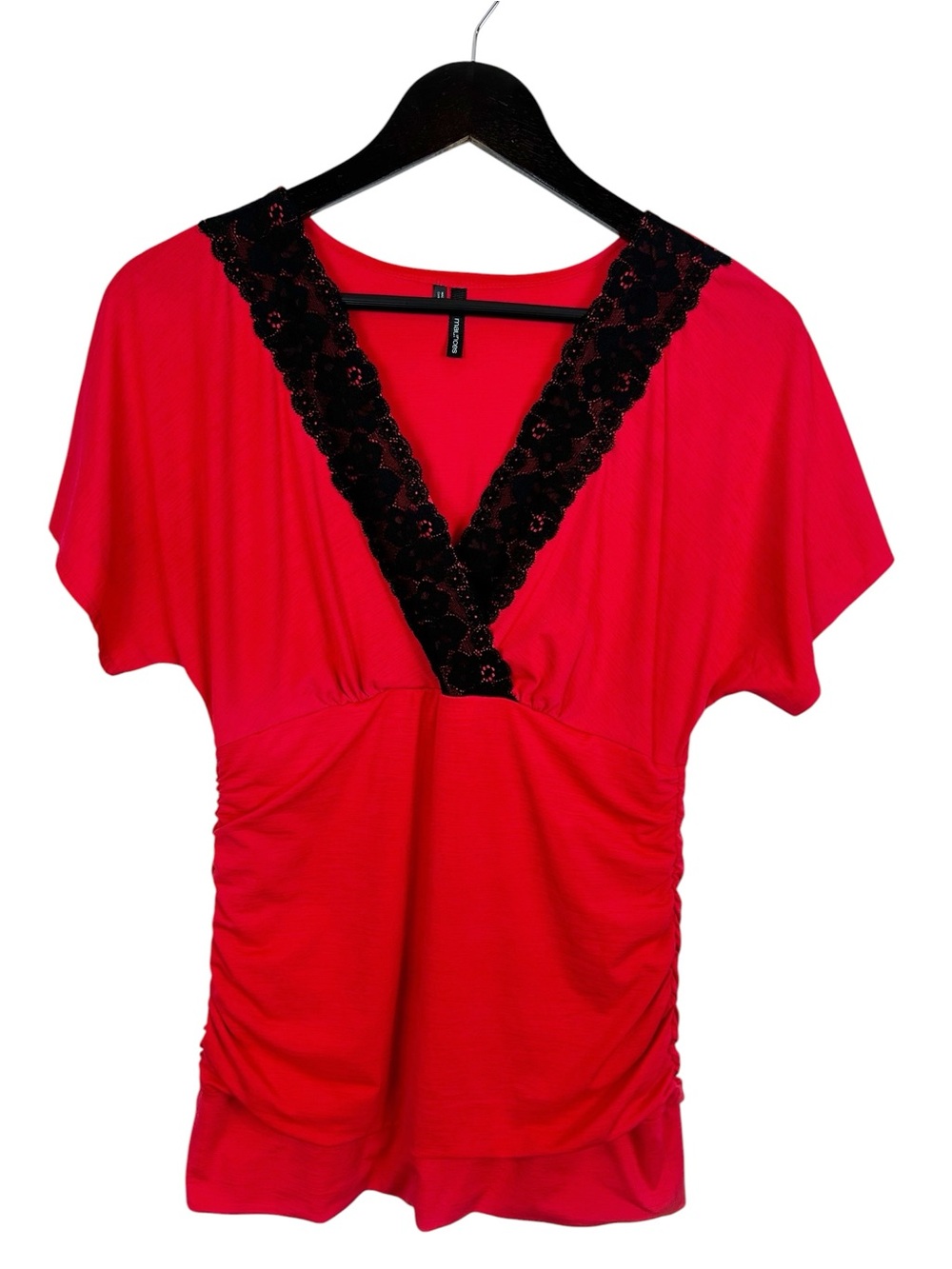 Maurices Red with Black Lace Trim Top Size Medium